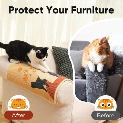 FUKUMARU Sisal Cat Scratching Mat, 23.6 x 15.7 Inch Natural Sisal Cat Scratch Pad Mats for Indoor Cats, Horizontal Cats Wall Scratcher Kitten Floor Rug with Sticky Tapes, Furniture Protector(Flower)