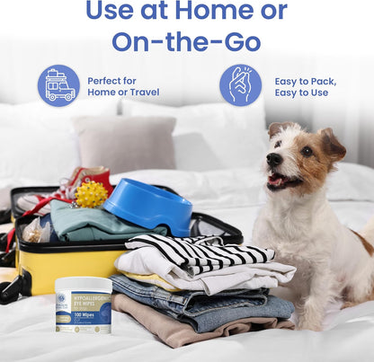 American Kennel Club Pet Eye Wipes for Dogs & Cats – Tear Stain Remover & Eye Discharge Cleaner – Hypoallergenic Grooming Wipes, 100 Count (Oatmeal Scent)