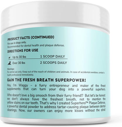 Wonder Paws Dental Powder for Dogs – Teeth Cleaning & Dental Care Made Easy – Removes Plaque, Tarter, Stains & Freshens Breath – Plaque & Tartar Remover for Dogs of All Ages – 60 Scoops