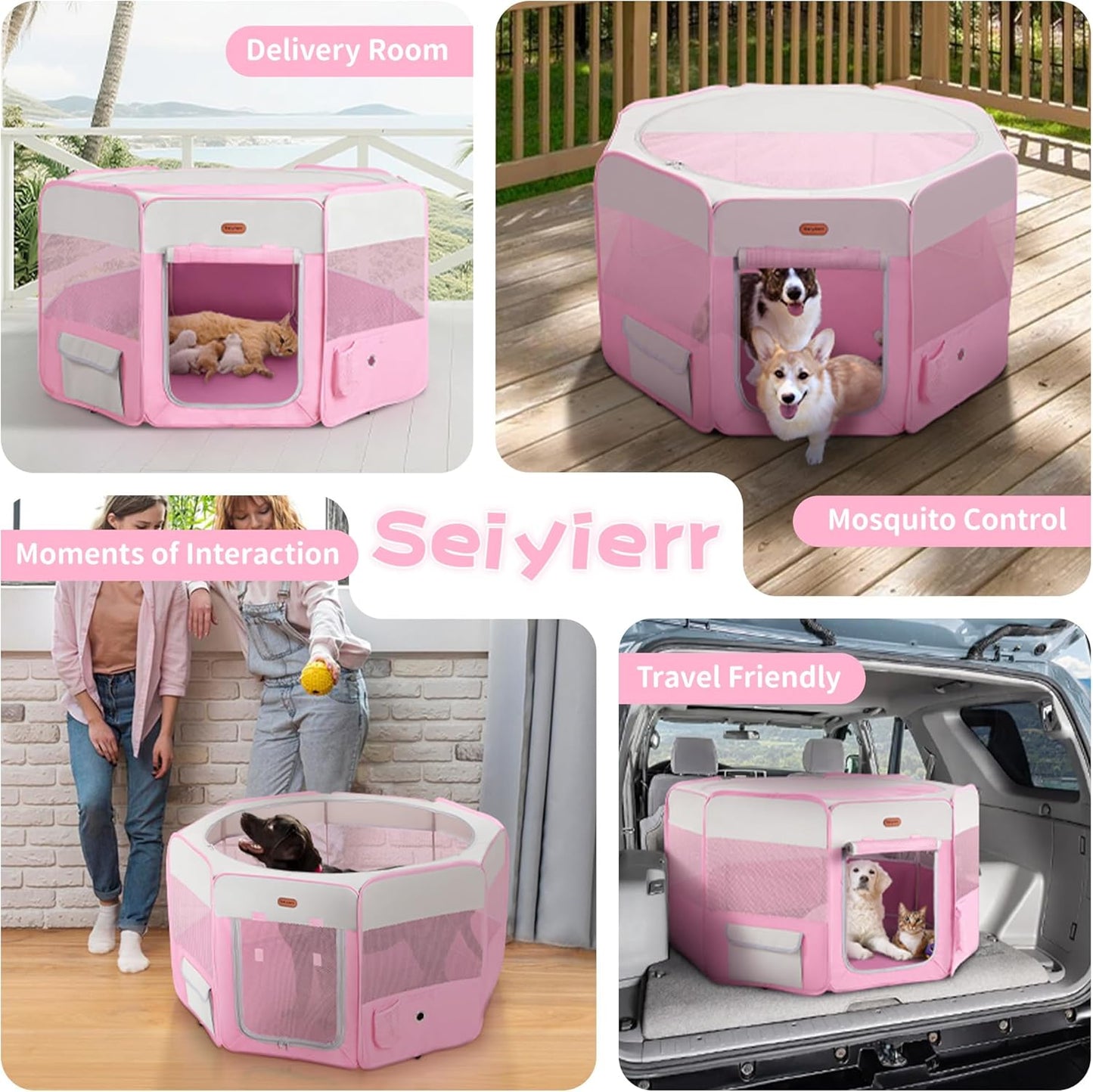 Dog Playpen, Portable Pet Play Pen Foldable Carrying Case, Puppy Pens Outsid for Small Cat Indoor/Outdoor, Removable Mesh Shade Cover