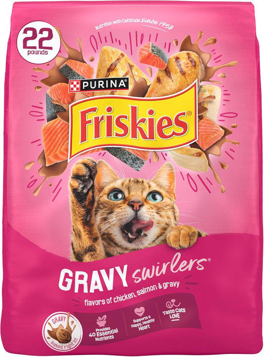 Purina Friskies Gravy Swirlers with Flavors of Chicken, Salmon and Gravy Dry Cat Food - 22 lb. Bag