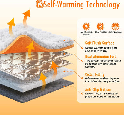 Self Warming Cat Bed, Heated Cat Bed, 2.0 Upgraded Dual-Layer Thermal Foil Heating Pad, Plush Self-Heating Pet Mat for Crate, Floor, with Removable Washable Cover, Non-Slip, 15"x19"