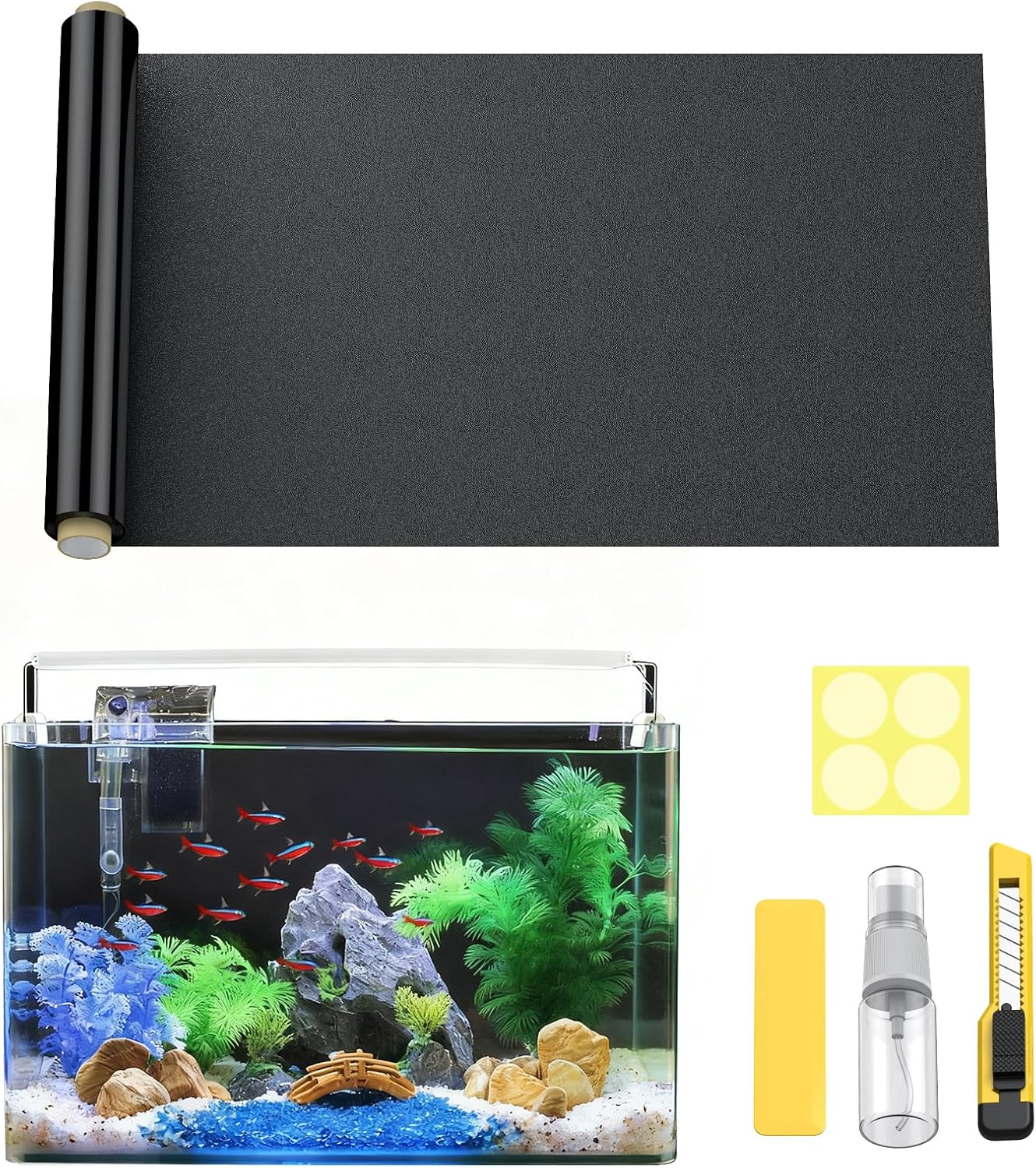 Pawfly Black Aquarium Background, 40" x 12", Static Cling Fish Tank Background Wallpaper, PVC Fish Tank Backdrop, Easy to Install Aquarium Decor Background