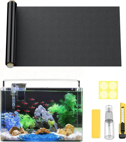 Pawfly Black Aquarium Background, 40" x 12", Static Cling Fish Tank Background Wallpaper, PVC Fish Tank Backdrop, Easy to Install Aquarium Decor Background