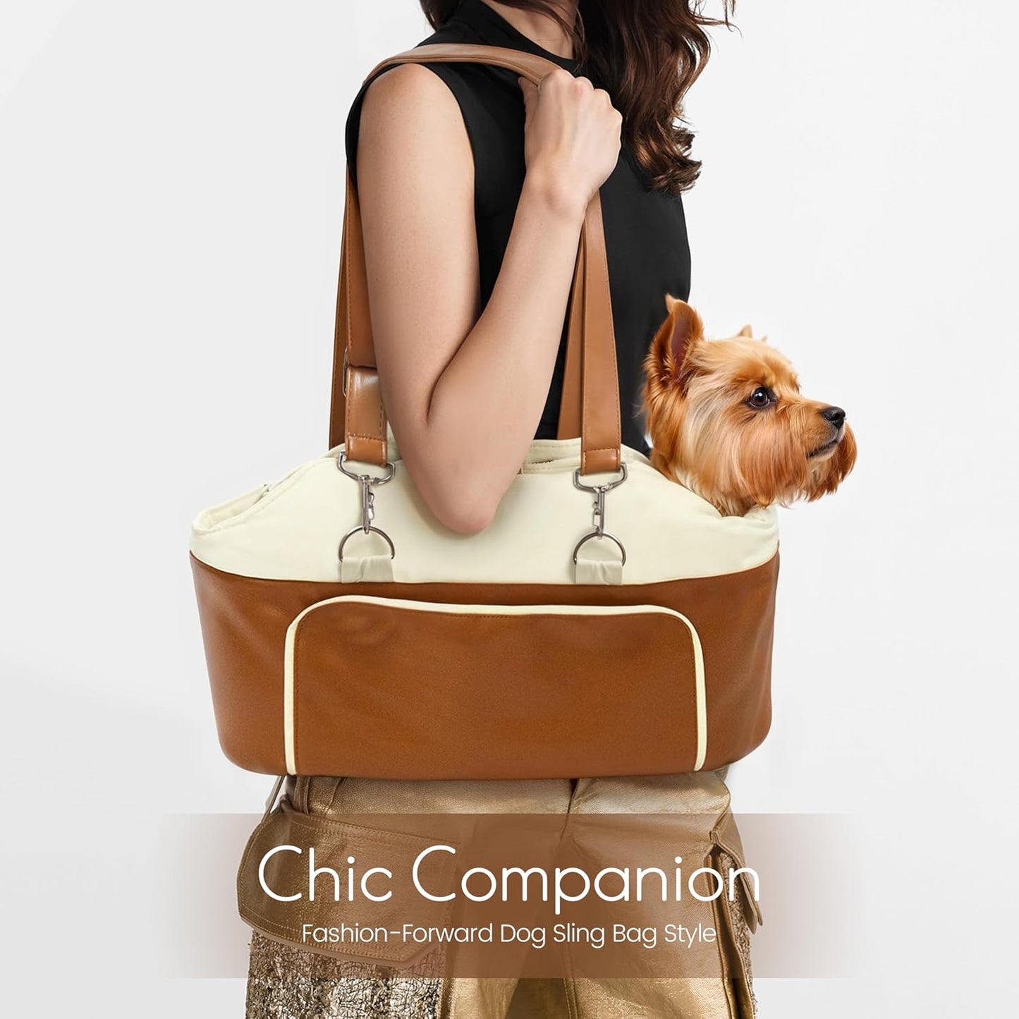 Dog Car Seat for Small Dogs, Washable Dogs Bed with Non-Slip Base, Waterproof Dog Booster Seat for Car with Storage Pockets, Pet Carseat Puppy Travel Carrier Bed (Brown)