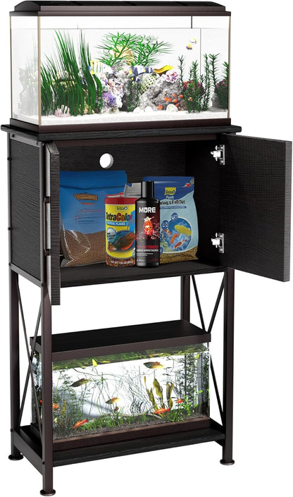 5-10 Gallon Fish Tank Stand, Metal Double Aquarium Stand with Cabinet for Fish Tank Accessories Storage, Heavy Duty 20.5" L* 11.02" W Tabletop, 500LBS Capacity Black PG06YGB