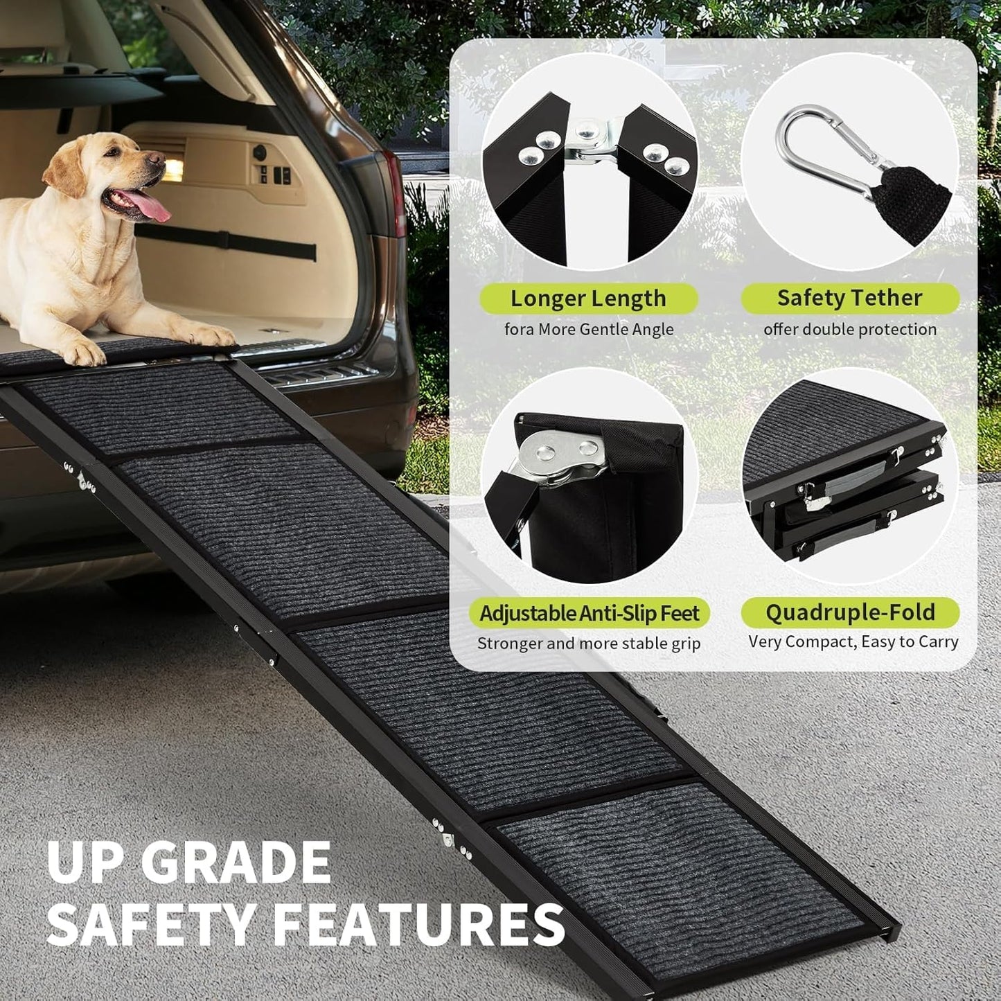 63 in Dog Ramp for Car - Portable Anti -Slip Dog Stairs for SUV, Truck - Outdoor Pet Car Ramp for Large Dog Up to 250LBS