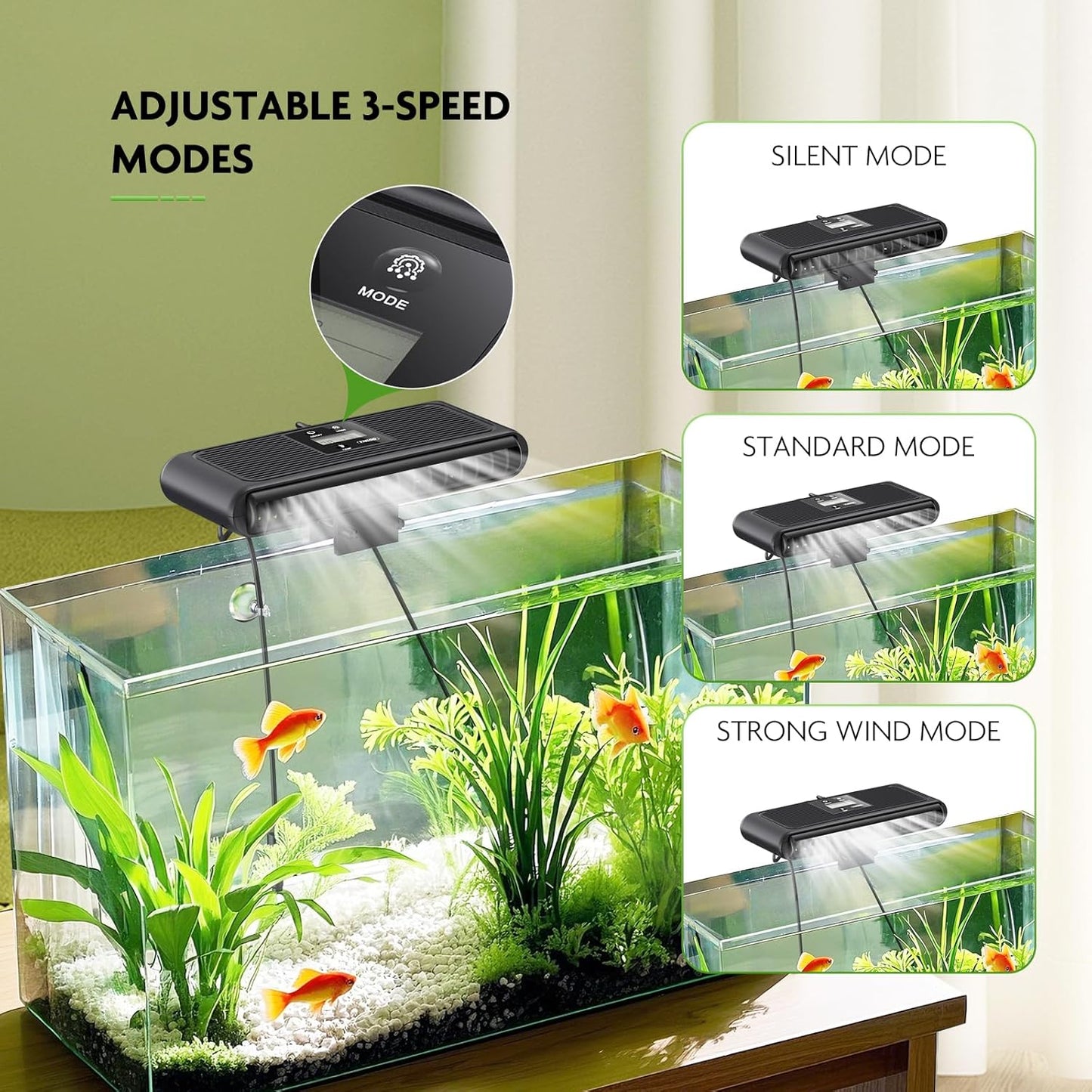 PAIZOO Aquarium Chiller Fan, Fish Tank Cooling Fans Aquarium Cooler with Temperature Probe & LCD Display, Auto Temperature Control & 3 Speed Modes Axolotl Cooler, 6.4W