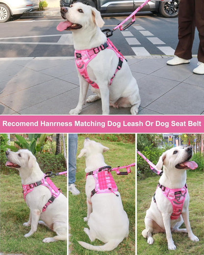 Hotsky Tactical Dog Harness and Leash for Medium Dogs No Pull, Adjustable Military Service Dog Vest Reflective Pet Harness with Control Handle Molle System for Dogs Training Walking(Pink Camo, XL)
