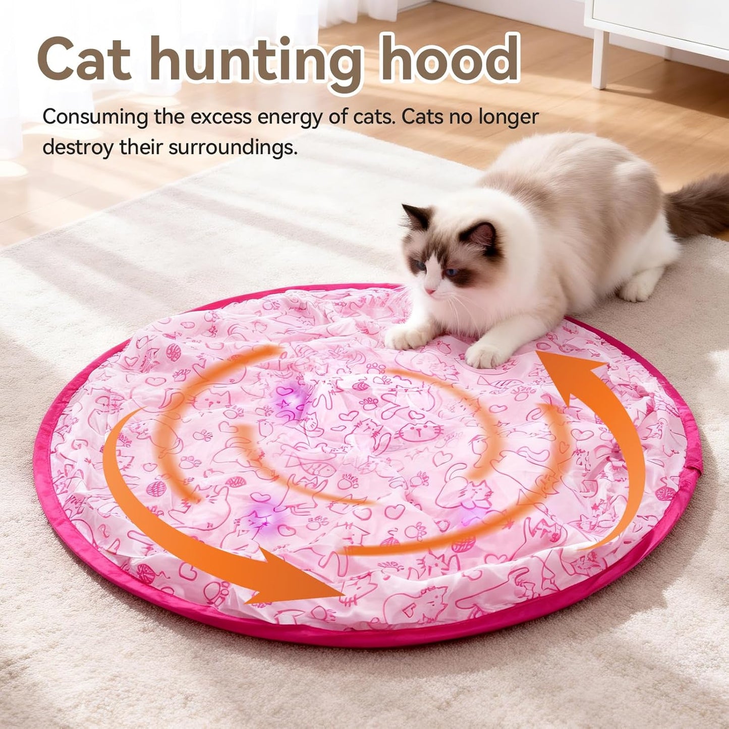 Upgraded Rechargeable Interactive Cat Toy Ball with Hunting Cover - Smart Automatic Rolling, Obstacle Avoidance, Indoor Exercise for Cats to Release Energy & Instincts (Pink)