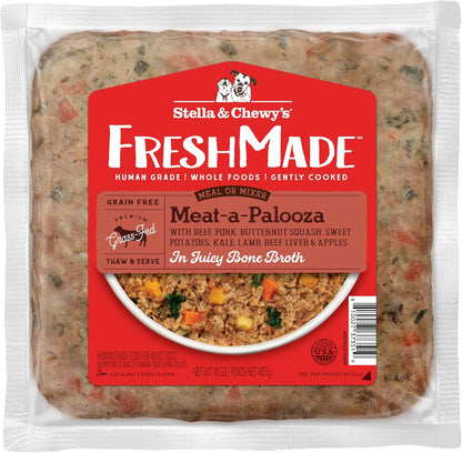 Stella & Chewy's FreshMade Frozen Fresh Grain-Free Meat-a-Palooza Dog Food, 16-oz pouch (Pack of 4)