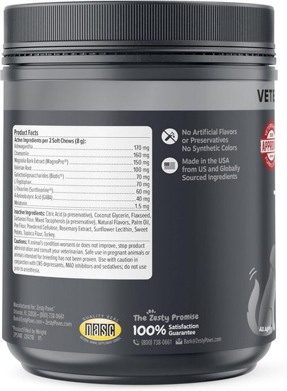 Zesty Paws Vet Strength Calming Chews for Dogs - for Everyday Stress, Relaxation, Composure, and Separation Smoked Turkey 90 Count