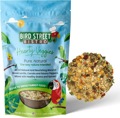 Bird Street Bistro Parrot Food - Parakeet & Cockatiel Food - Cooks in 3-15 min w/Natural & Organic Grains, Legumes, Non-GMO Fruits, Vegetables & Health-Oriented Spices