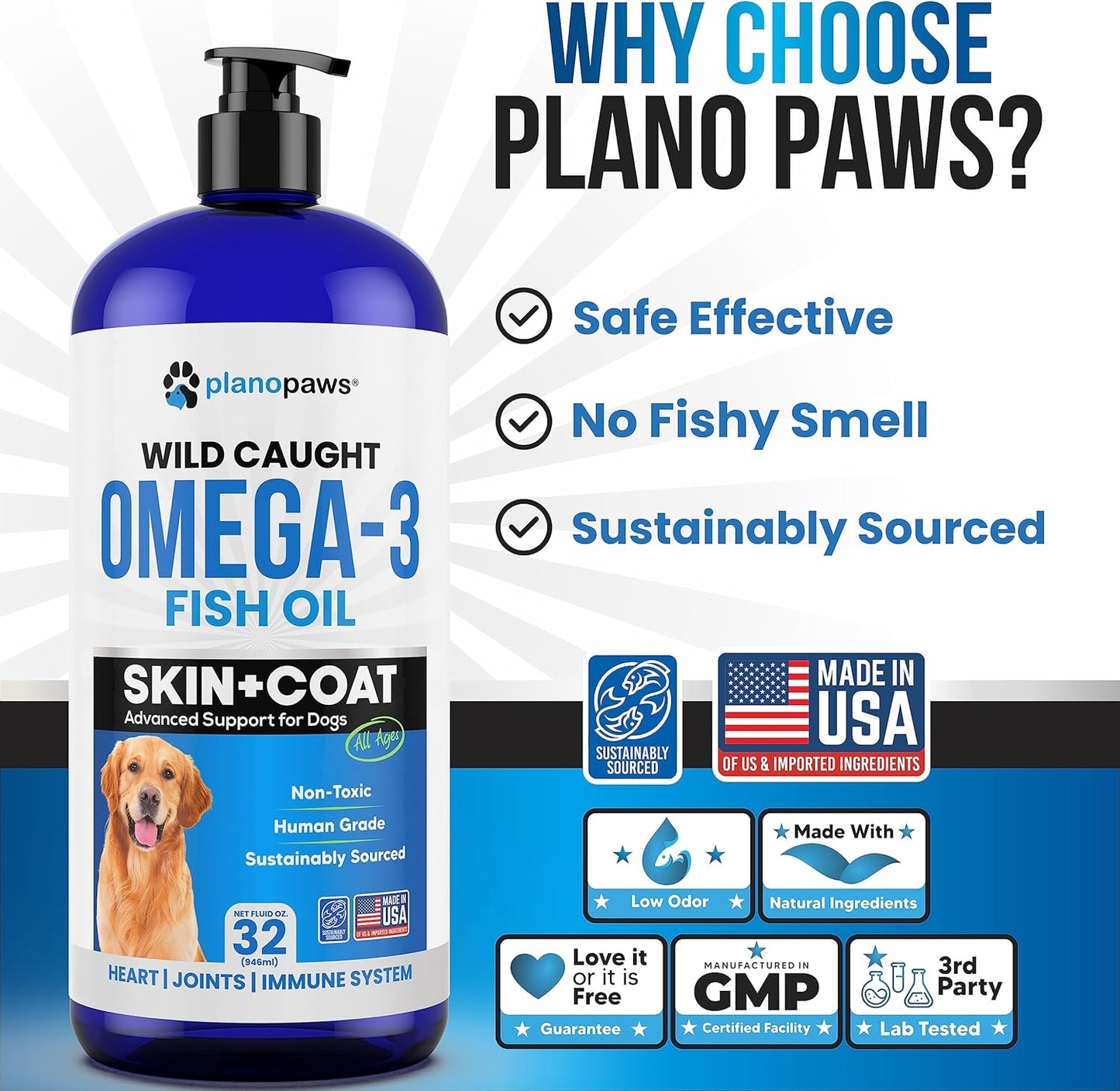 Omega 3 Fish Oil for Dogs - Better Than Salmon Oil - Dog Fish Oil Supplement to Reduce Shedding & Itching - Supports Joints, Brain, and Heart Health - Skin and Coat Supplement - Liquid Fish Oil