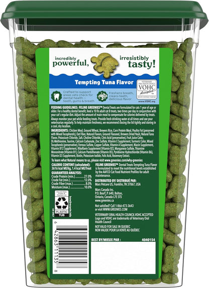 Greenies Feline Veterinarian-Recommended Adult Natural Dental Cat Treats, Tempting Tuna Flavor, 9.75 oz. Tub