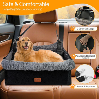 Dog Car Seat for Large/Medium Dogs up to 55lbs, Rear Seat Booster with Safety Straps & Washable Cover, Pet Travel Bed for Cars/Home/Park/Trunk (Gray, Extra Large)