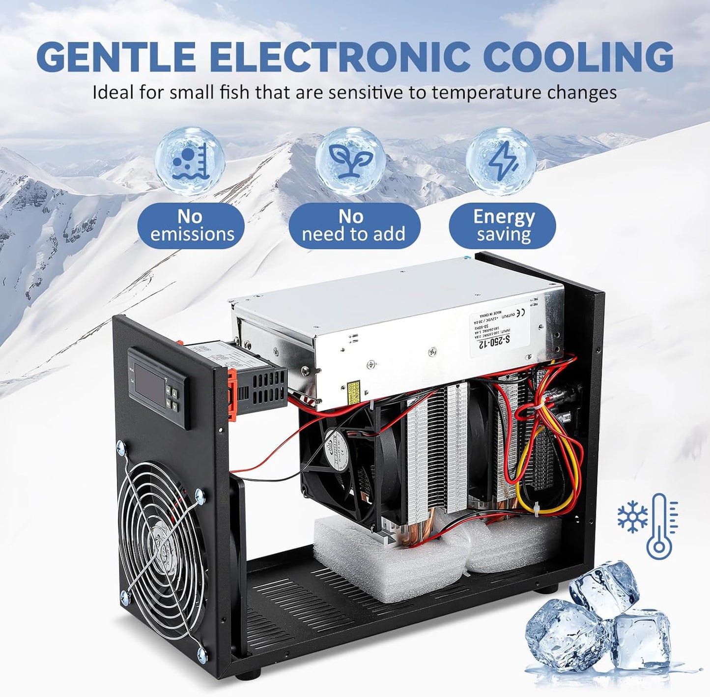 Poafamx 16gal Aquarium Chiller Small Water Chiller for Househod Fish Tanks Coral Crystal Shrimp 110V with Pump (Chiller, 60L/16Gal)