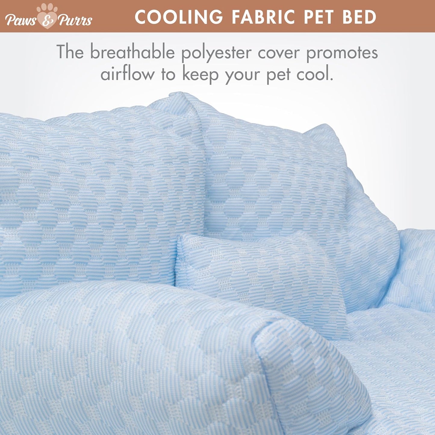 Paws & Purrs Cooling Pet Sofa Bed for Small Dogs or Cats, Breathable Fabric, Supportive Bolsters, Removable Washable Cover, Non-Slip Base, Sofa Pet Lounger Includes Mini Play Cushion, Blue