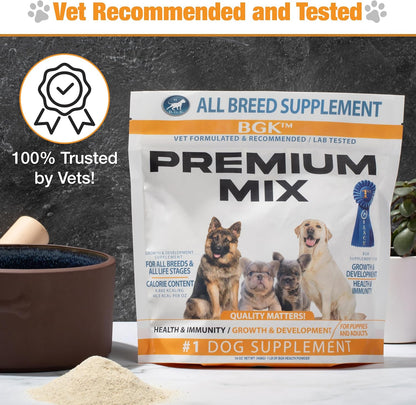 BGK Premium Mix Dog Multivitamin Powder (All Ages & Breeds) - 100% Organic Dog Supplements for Growth & Development - Multivitamin for Dogs Pre & Probiotics with Wild Fish Oil - Dog Health Booster