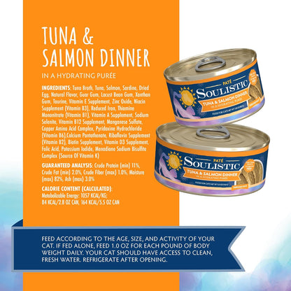 Soulistic Paté, Tuna and Salmon Dinner in a Hydrating Purée, 2.8oz Can, Pack of 12