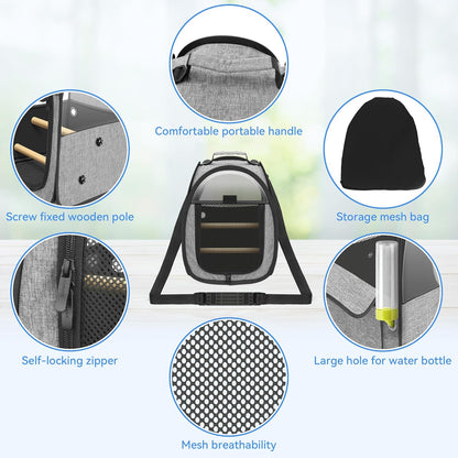 Akinerri Birds Travel Carrier, Small Bird Travel Bag, Transparent Breathable Travel Cage Bird Parrot Carrier, Include Perch and Bottom Tray