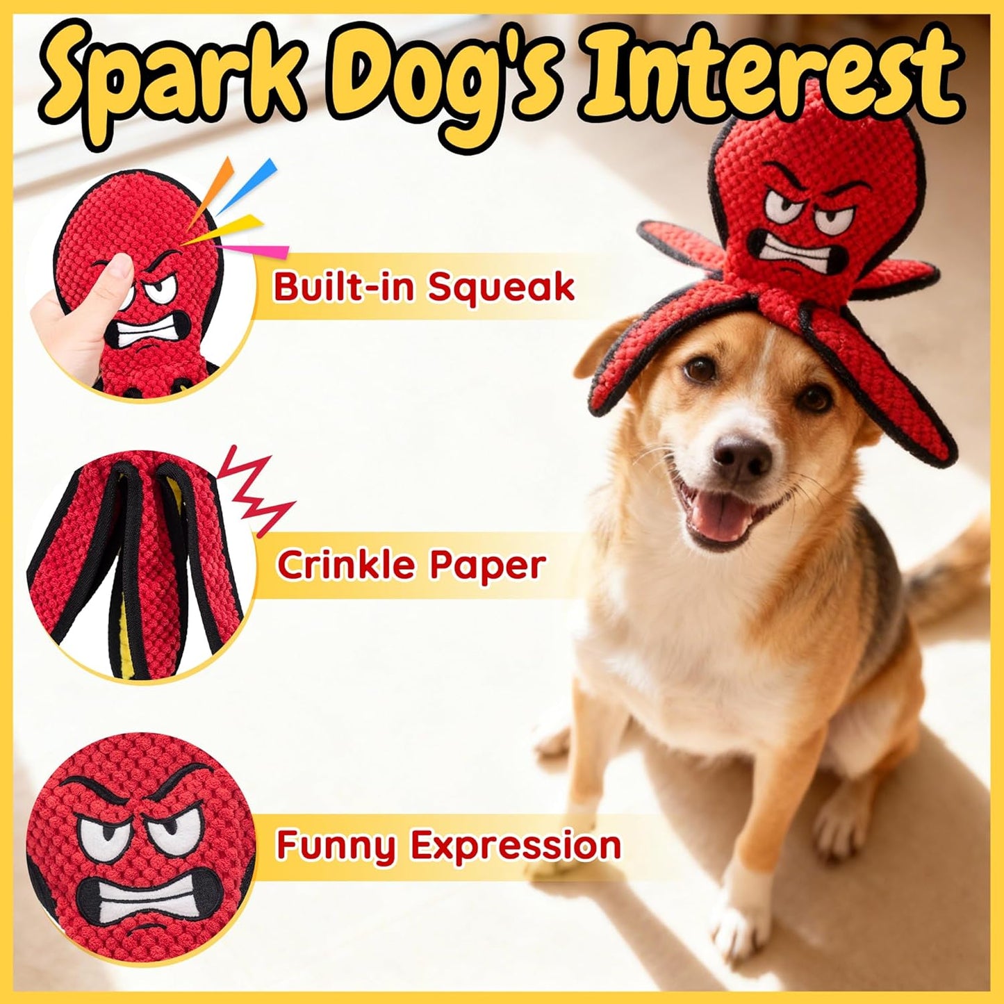 Dog Toys for Aggressive Chewers, Octopus Squeaky Puppy Toys, Stuffing Free Plush Chew Toys for Large Medium and Small Dogs, Interactive Tug Dog Toys to Keep Them Busy