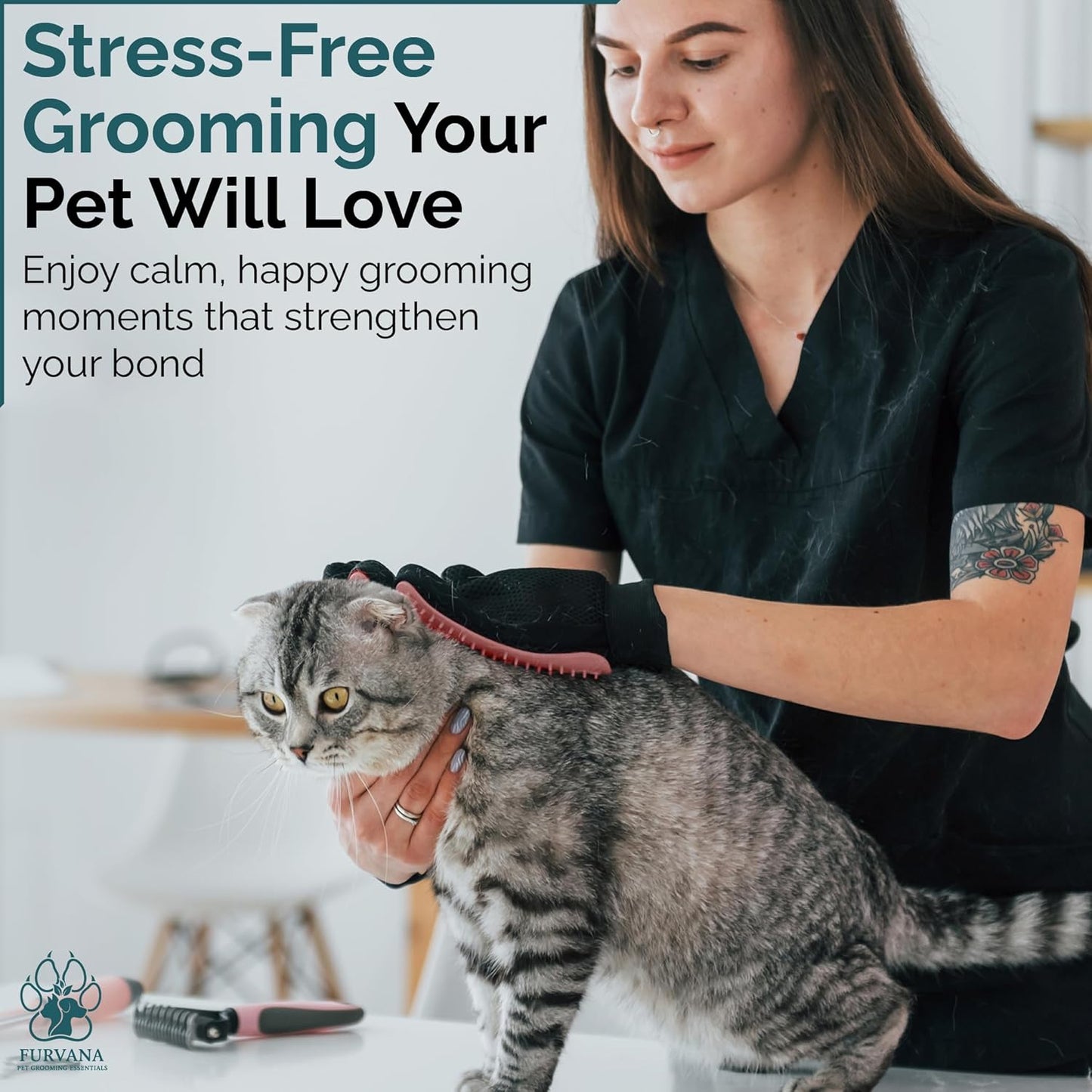 Pet Grooming Gloves for Dogs & Cats – Premium 259-Tip Deshedding & Massage Mitts, Easy-Peel Hair Removal, Adjustable Strap, 1 Pair (Blue/Pink) (Pink)