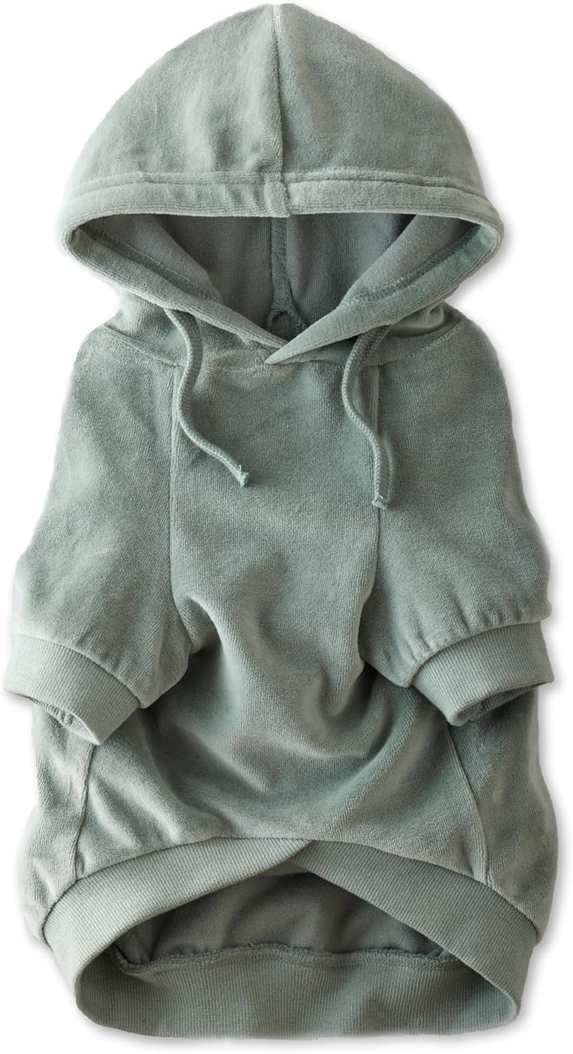 Cooper II Organic Cotton Velour Dog Hoodie Pet Coat for Small, Medium and Large Dogs, Sage, Medium (20-45 lbs)