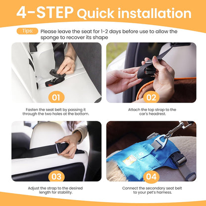 Dog Car Seat for Small Dog with Washable Mat, Memory Foam Booster Seat for Dogs Under 55lb, Elevated Pet Seat with Pockets, Anti-Slip Bed for Car, Perfect for Back Seats & Trunk with 2 Safety Leashes