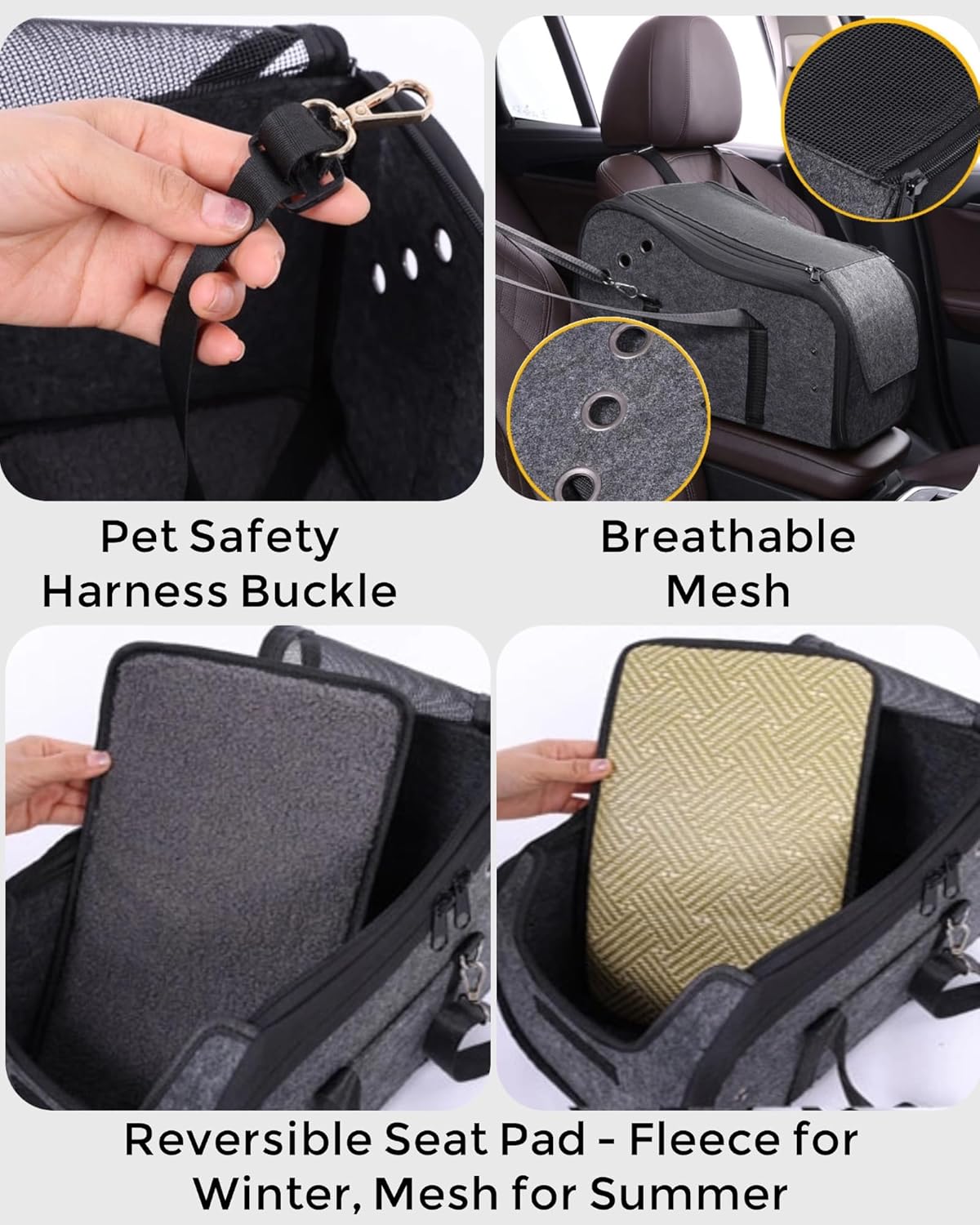 Center Console Dog Car Seat for Small Dogs 0-15 lbs, Pet Car Bed with Adjustable Safety Straps & Hook, Secure Comfortable Puppy Seat for Middle Console