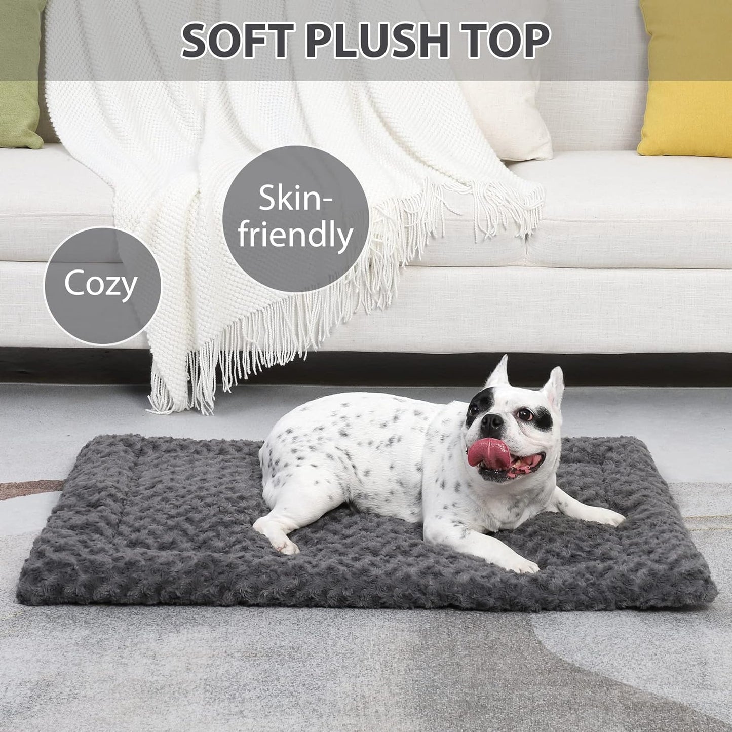 Washable Dog Bed Mat Ultra Soft Dog Crate Pad Comfy Fluffy Pet Kennel Beds Dog Sleeping Mattress for Large Jumbo Medium Small Dogs, 41 x 27 Inch, Gray