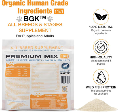 BGK Premium Mix Dog Multivitamin Powder (All Ages & Breeds) - 100% Organic Dog Supplements for Growth & Development - Multivitamin for Dogs Pre & Probiotics with Wild Fish Oil - Dog Health Booster