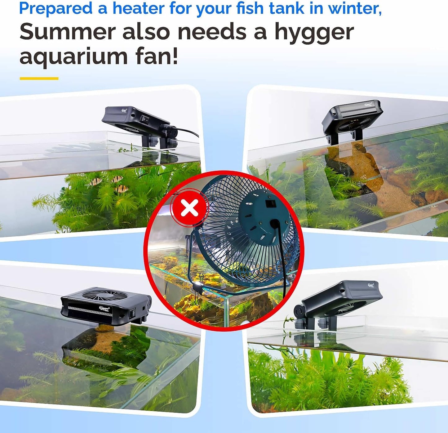 hygger Aquarium Chillers Fan, Quiet Fish Tank Cooling Fan Equipment with Adjustable Speed Controller, Suitable for Freshwater Saltwater Tanks(3-Fan Head)