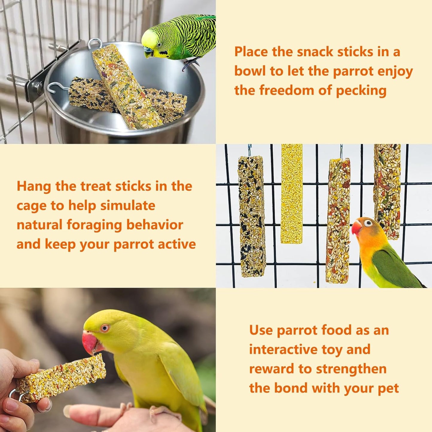 Fhiny 4 PCS Parakeet Treats Natural Cockatiel Food Grain & Millet Flavored Parrot Snack Sticks Bird Treats for Budgerigars Lovebirds Canaries Conurus Finches