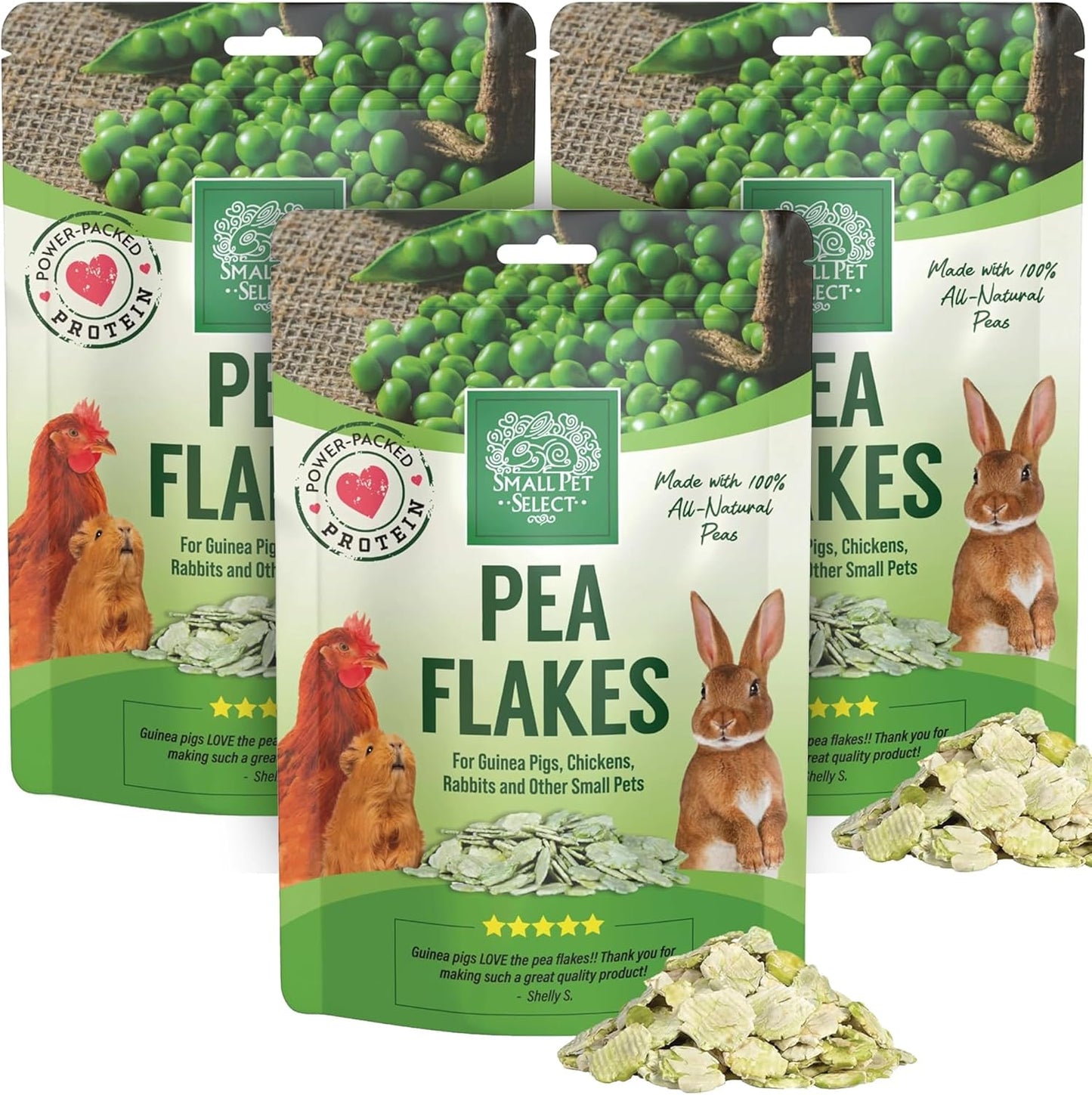 Small Pet Select - Pea Flakes, Treats for Rabbit Bunny, Guinea Pig, Chickens, Bunny, Hamster, and Other Small Pets, 3 lb (Three Pack, 1lb)