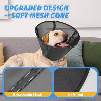Dog Cone Collar to Stop Licking: Soft Mesh Recovery Collar After Surgery with Detachable Pad, Elizabeth Cone Alternative for Large Medium, Small Dogs, Normal Eating and Drinking (XL, Black Mesh)