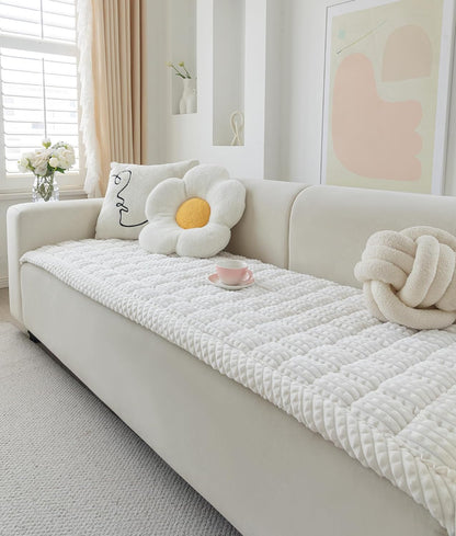 Couch Cover for Dogs Washable, Fuzzy Pet Cover for Sofa, Covers for 3 Cushion Couch Pet Friendly, Non Slip Dog Bed Mat Blanket (White, 27.6x70.9 inch)