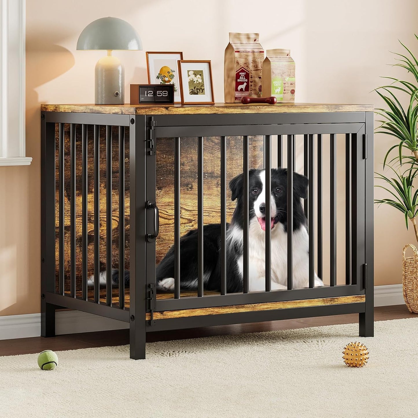 Dog Crate Furniture, Farmhouse Heavy Duty Dog Kennel, 31'' Wooden Dog House End Table for Small Medium Dogs, Rustic Brown