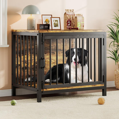 Dog Crate Furniture, Farmhouse Heavy Duty Dog Kennel, 31'' Wooden Dog House End Table for Small Medium Dogs, Rustic Brown