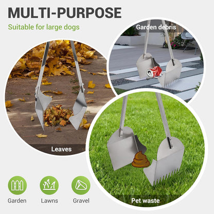 48" Metal Pooper Scooper for Large Dogs, Heavy Duty Stainless Steel Dog Pooper Scooper Large Opening Long Handle for Pet Waste Removal, Grass, Dirt, Gravel,Yard, Indoor, Outdoor