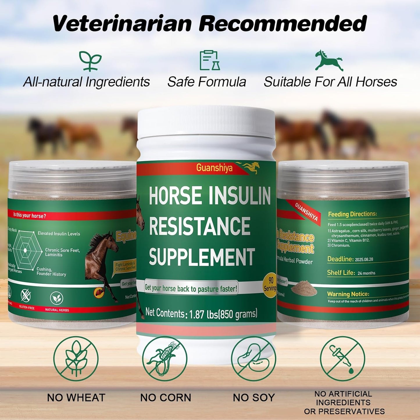 Insulin Resistance Supplement for Horses - Horse Laminitis Treatment-Natural Laminitis Herbal Powder for Sore Feet & Chronic Laminitis, 1.87lb (90-Day Supply)