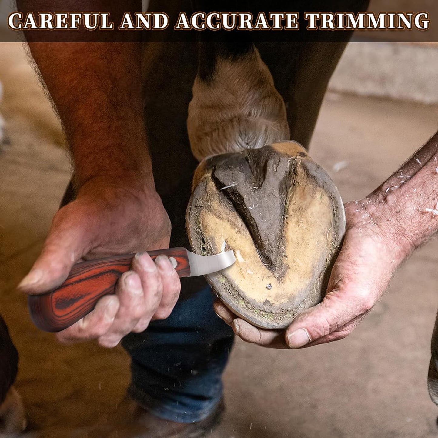 Hoof Knife with Sharpener,Farrier Tool Kit,Double Edged Hoof Trimming Knife with Wooden Handle, High-Carbon Steel Blade Hoof Knife for Horses