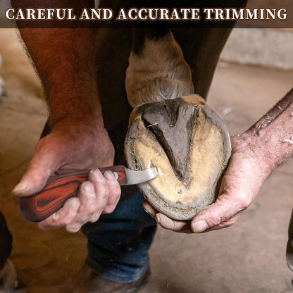 Hoof Knife with Sharpener,Farrier Tool Kit,Double Edged Hoof Trimming Knife with Wooden Handle, High-Carbon Steel Blade Hoof Knife for Horses
