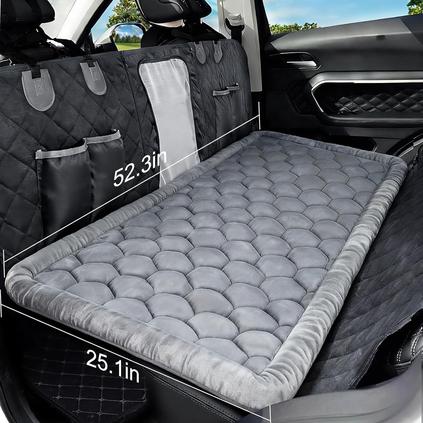 Dog Bed for Car，Dog Car Seat Cover for Back Seat，Non-Slip Travel Pet Mat，Nonslip Soft Durable，Fit for Backseat Extenders and Trucks SUVs (Gray)