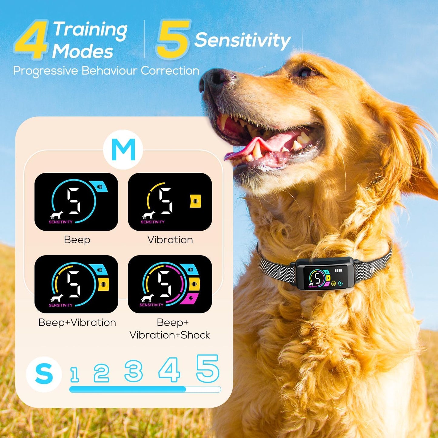 Bark Collar 2 Pack, Dog Bark Collar for Large Medium Small Dogs, Rechargeable Anti Barking Training Collar with Beep Vibration, Smart Collar with 5 Adjustable Sensitivity