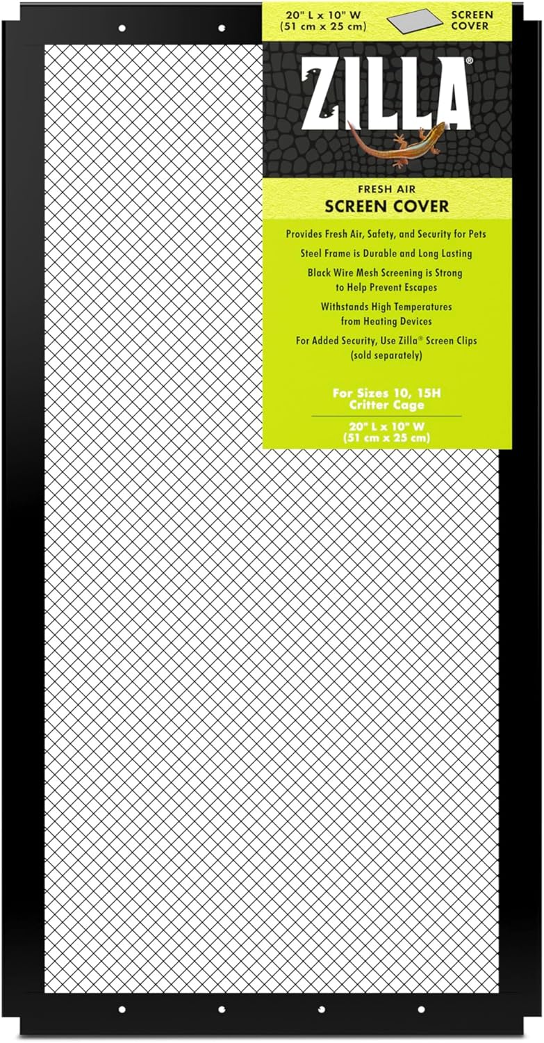 Zilla Fresh Air Screen Cover, Secure and Durable Metal Mesh Cover for Reptile Terrariums, 20 x 10 inches