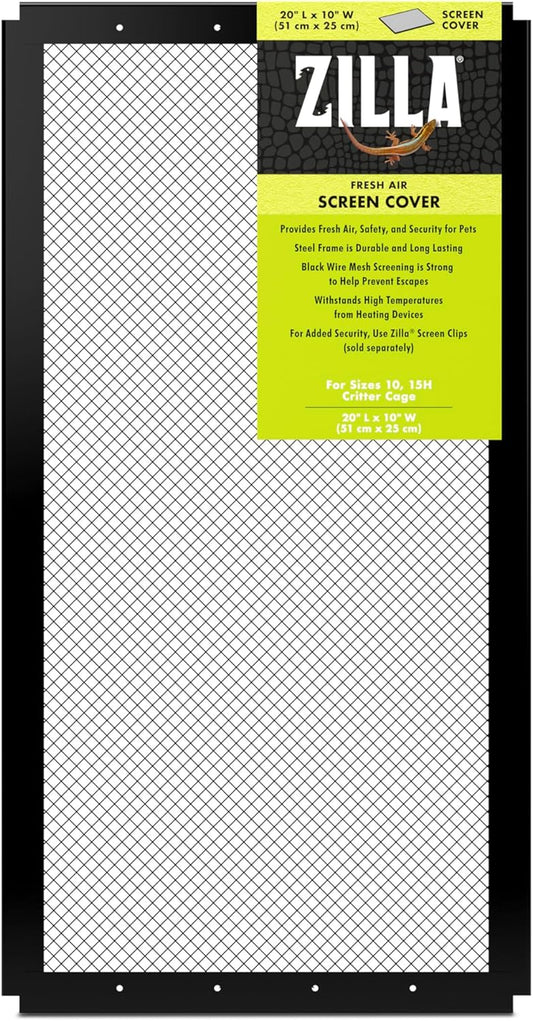 Zilla Fresh Air Screen Cover, Secure and Durable Metal Mesh Cover for Reptile Terrariums, 20 x 10 inches