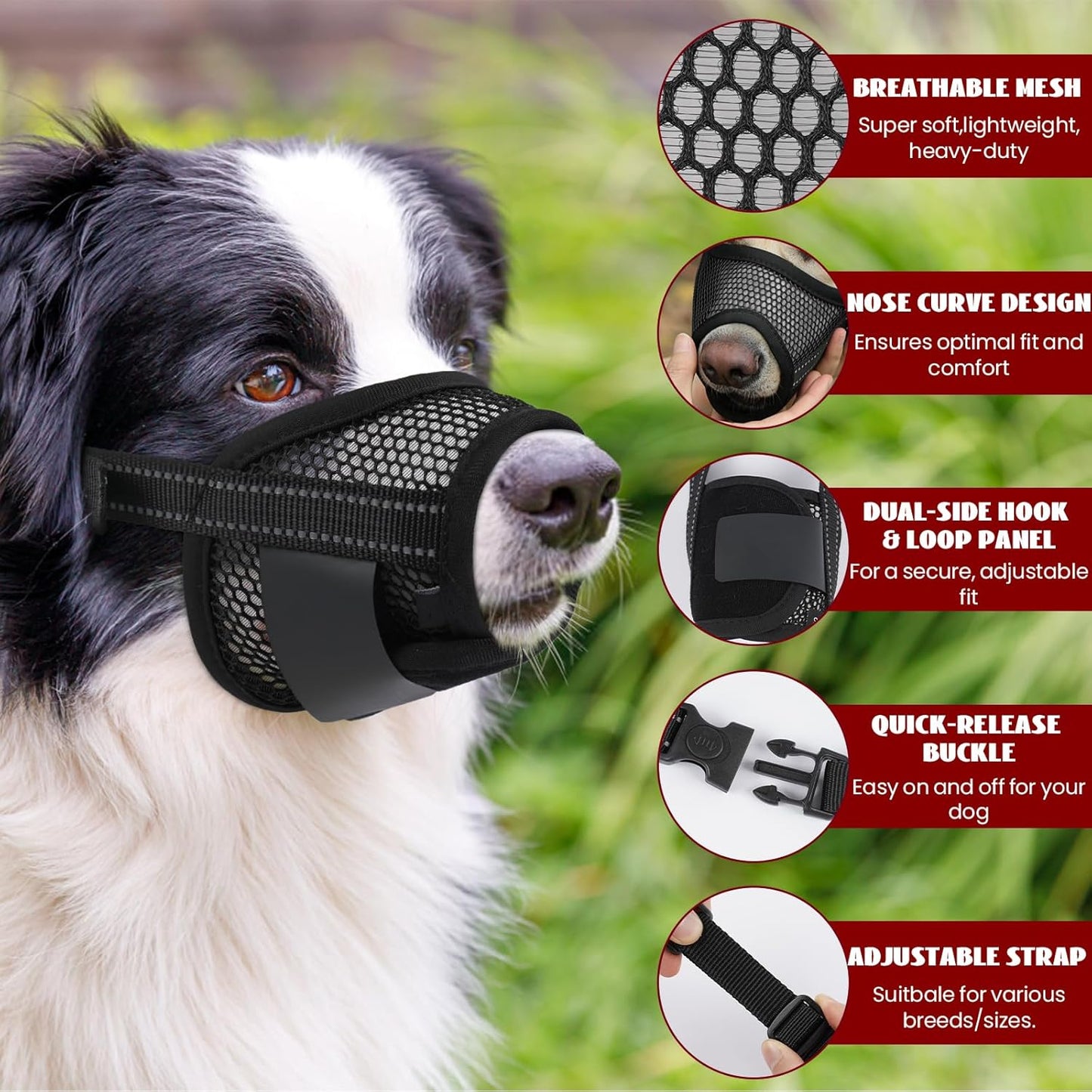 2PCS Dog Muzzles, Breathable Mesh Muzzle for Small Dogs, Adjustbale Soft Muzzle to Prevent Biting Barking Eating Chewing, Dog Mouth Guard for Grooming
