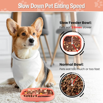 Slow Feeder Bowl With Lick Mat for Medium & Large Breed Dogs - Non-Slip Silicone (Coral)