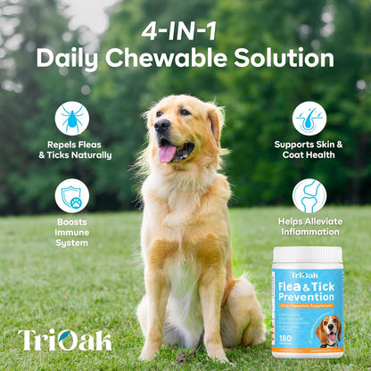 Flea and Tick Prevention for Dogs Chewable: Natural Soft Dog Treats, Oral Pet Treatment for Dogs Health & Immunity - Daily Supplement & Repellent Chews for Small, Large Dog, Puppy Flea & Tick Control